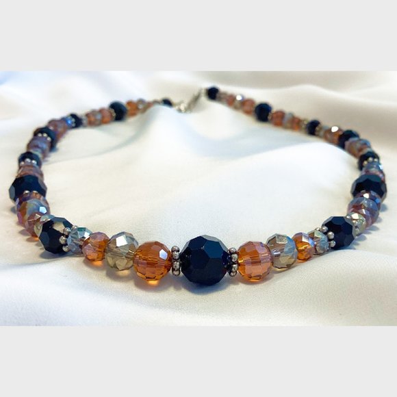 Golden Amber & Black Bead Necklace - Picture 1 of 3